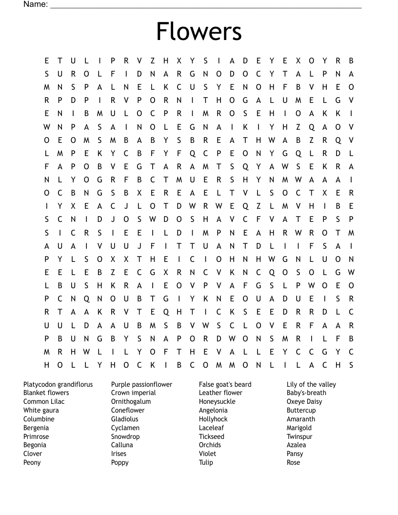Flowers Word Search