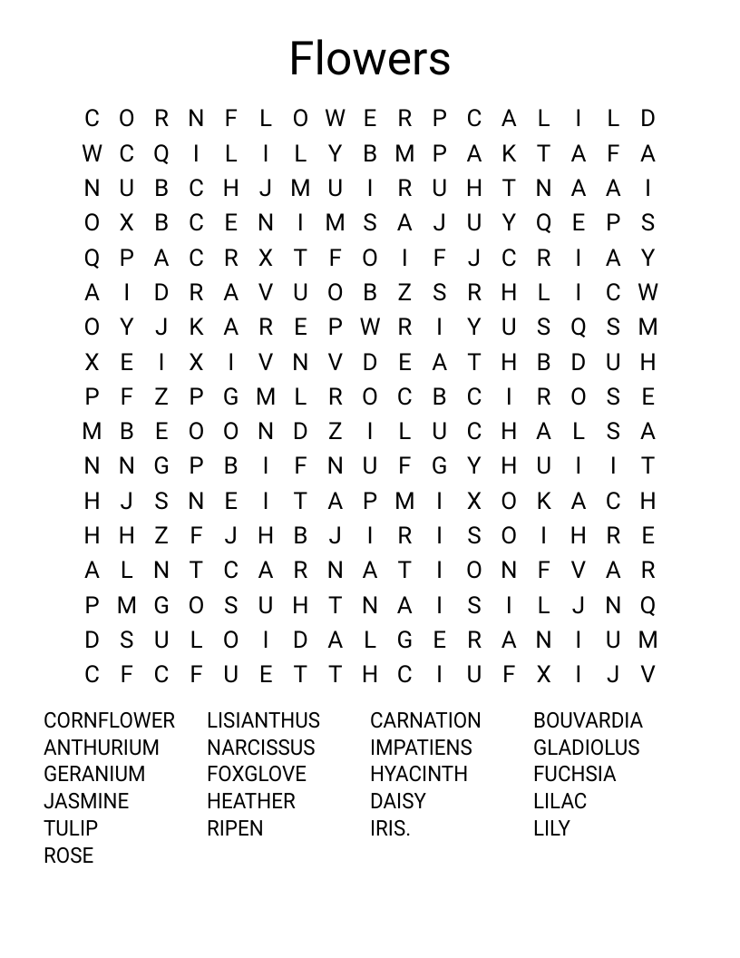 Flowers Word Search
