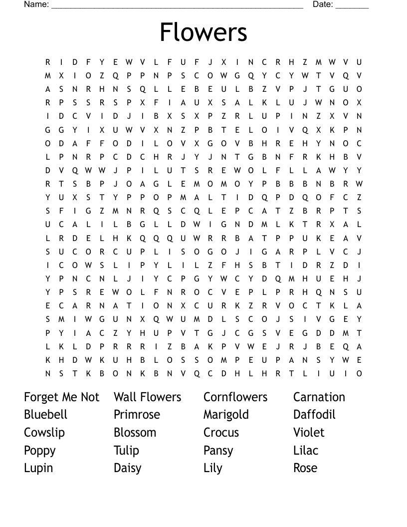 Flowers Word Search