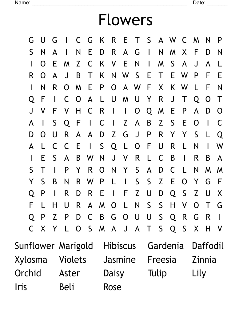 Flowers Word Search