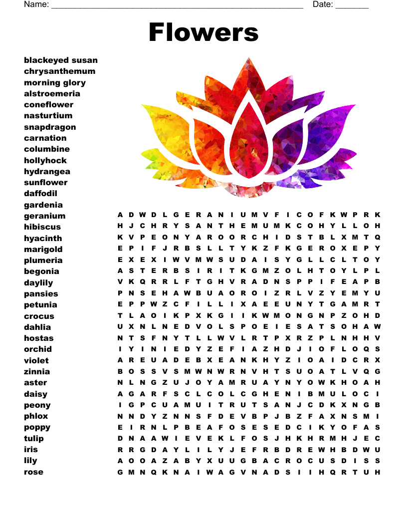 Flowers Word Search