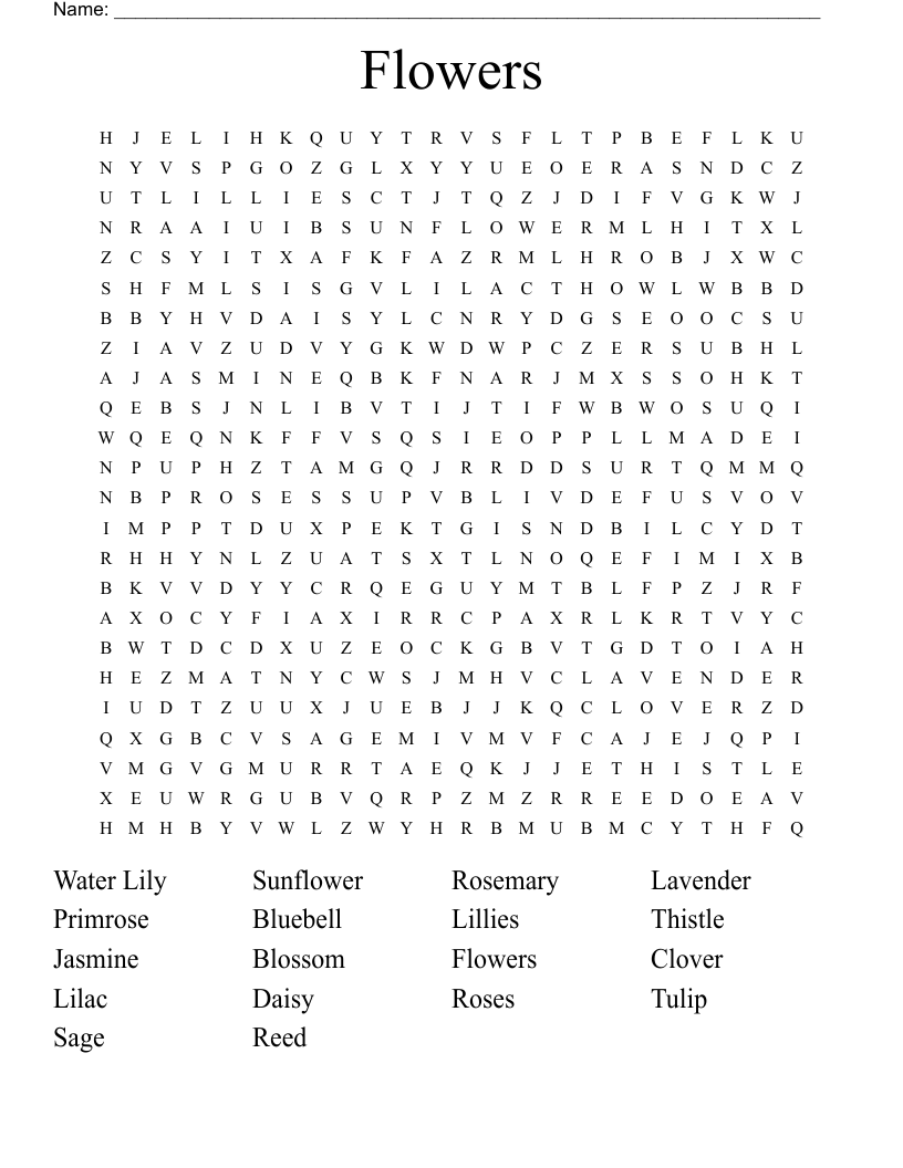Flowers Word Search