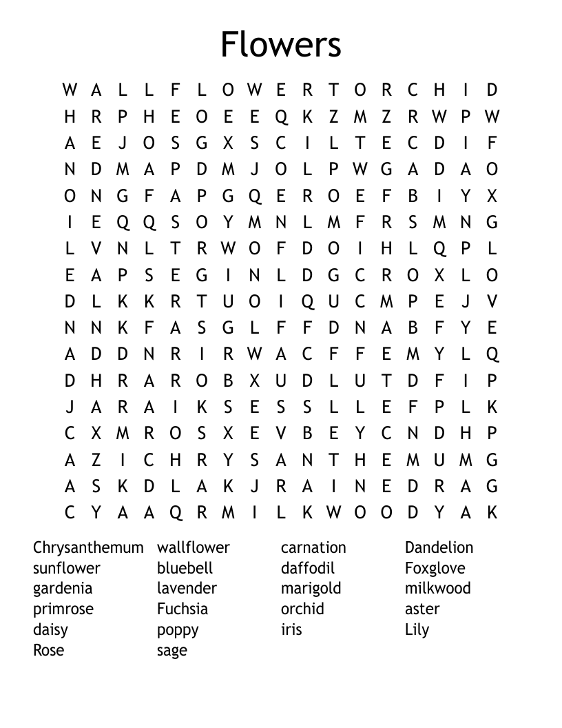 Flowers Word Search