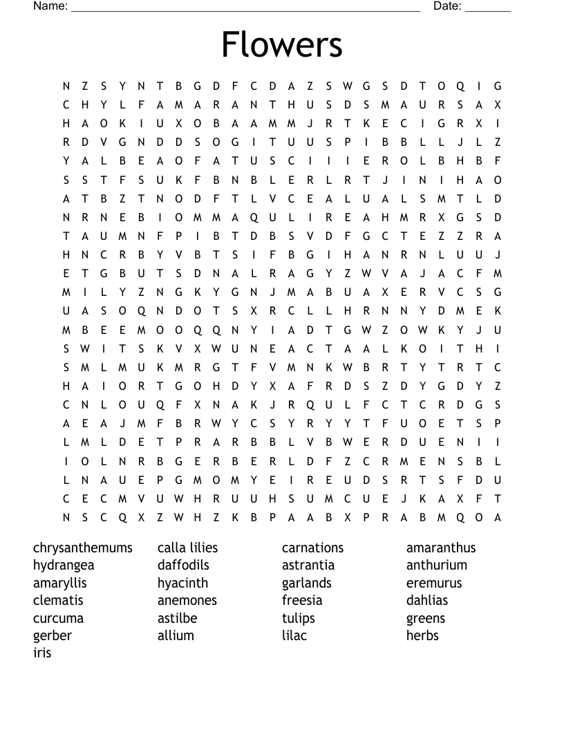Flowers Word Search
