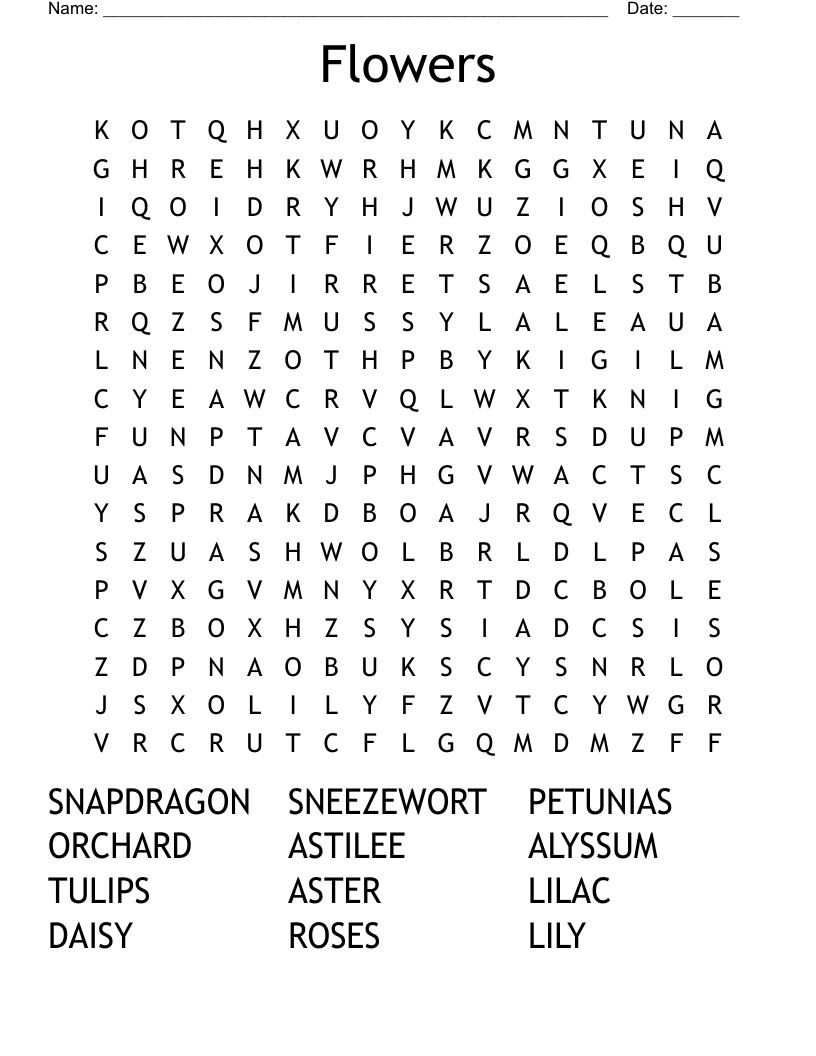 Flowers Word Search