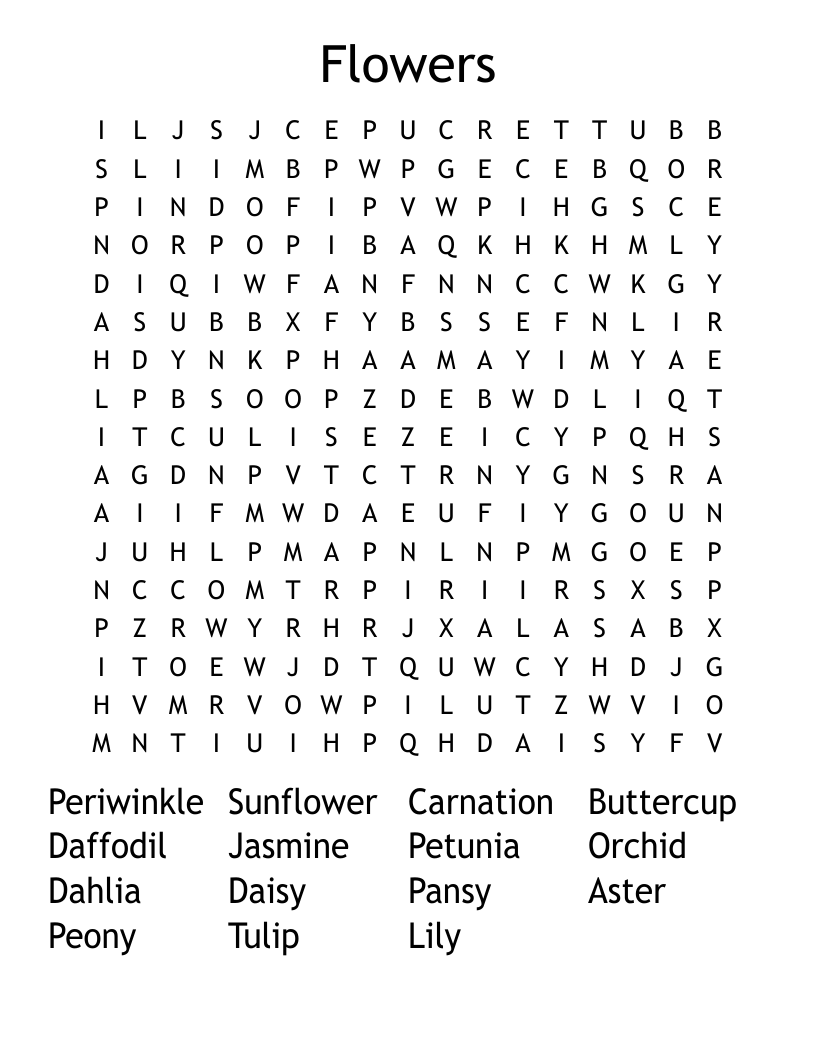 Flowers Word Search