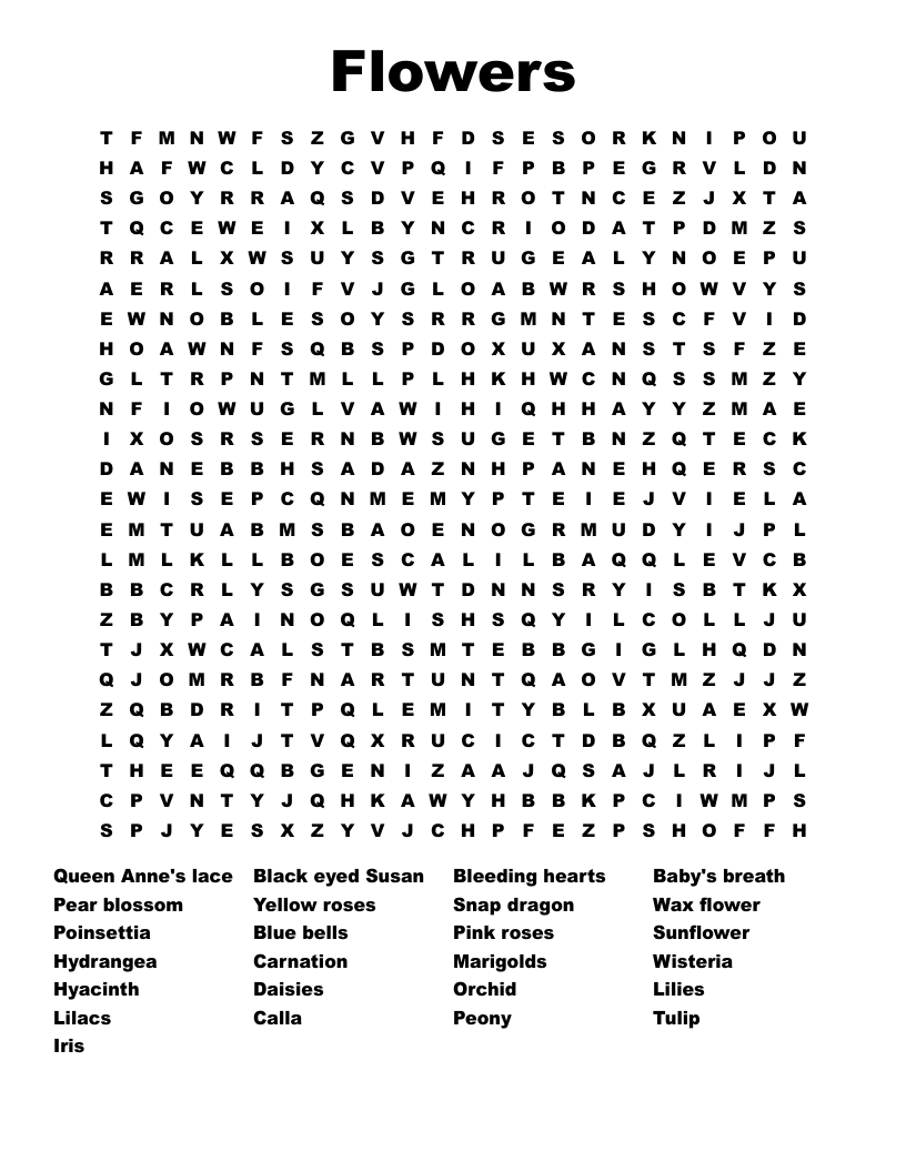 Flowers Word Search