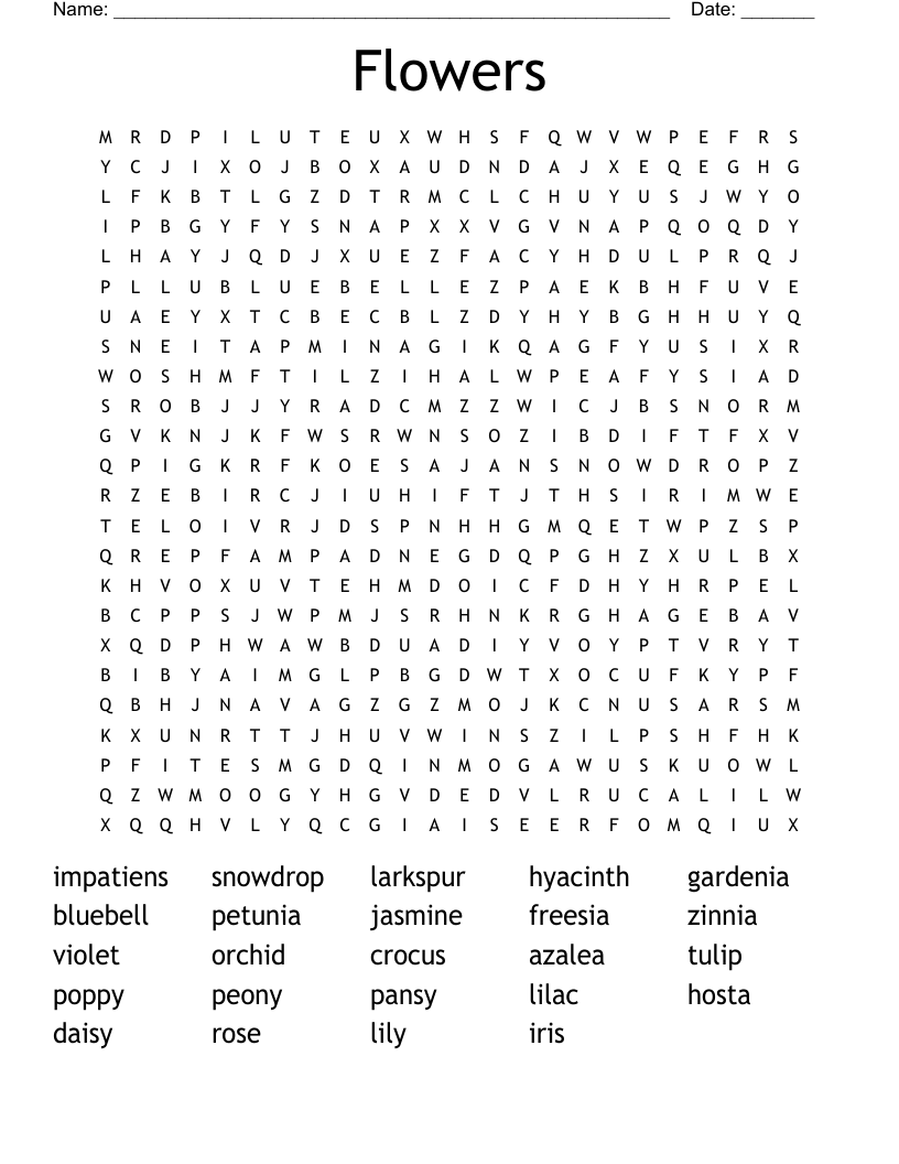 Flowers Word Search