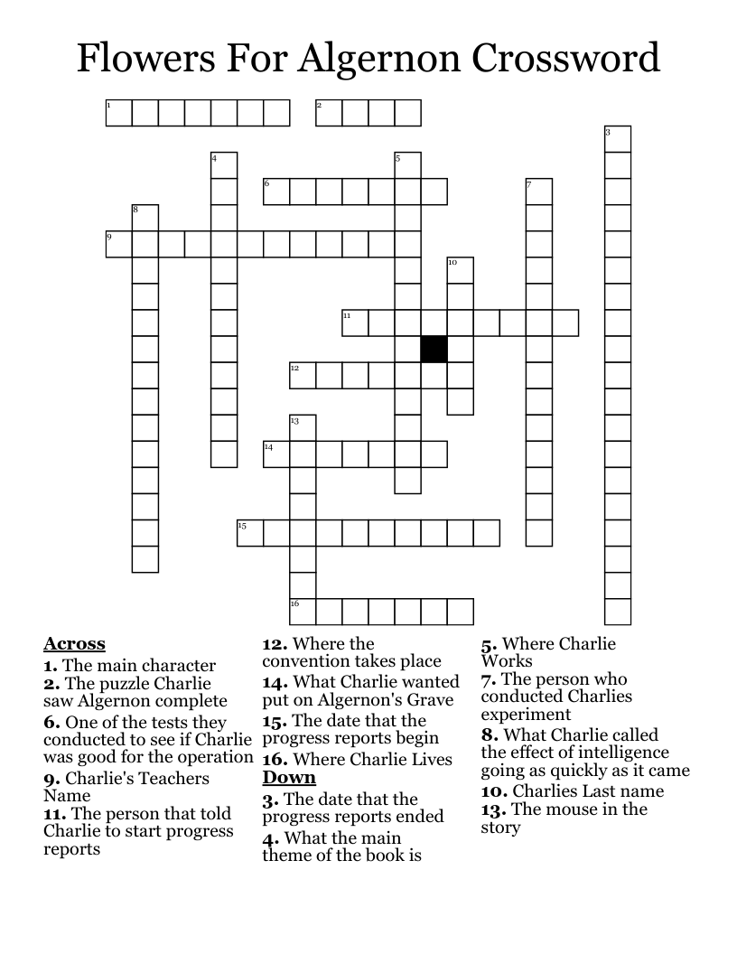 Flowers For Algernon Crossword