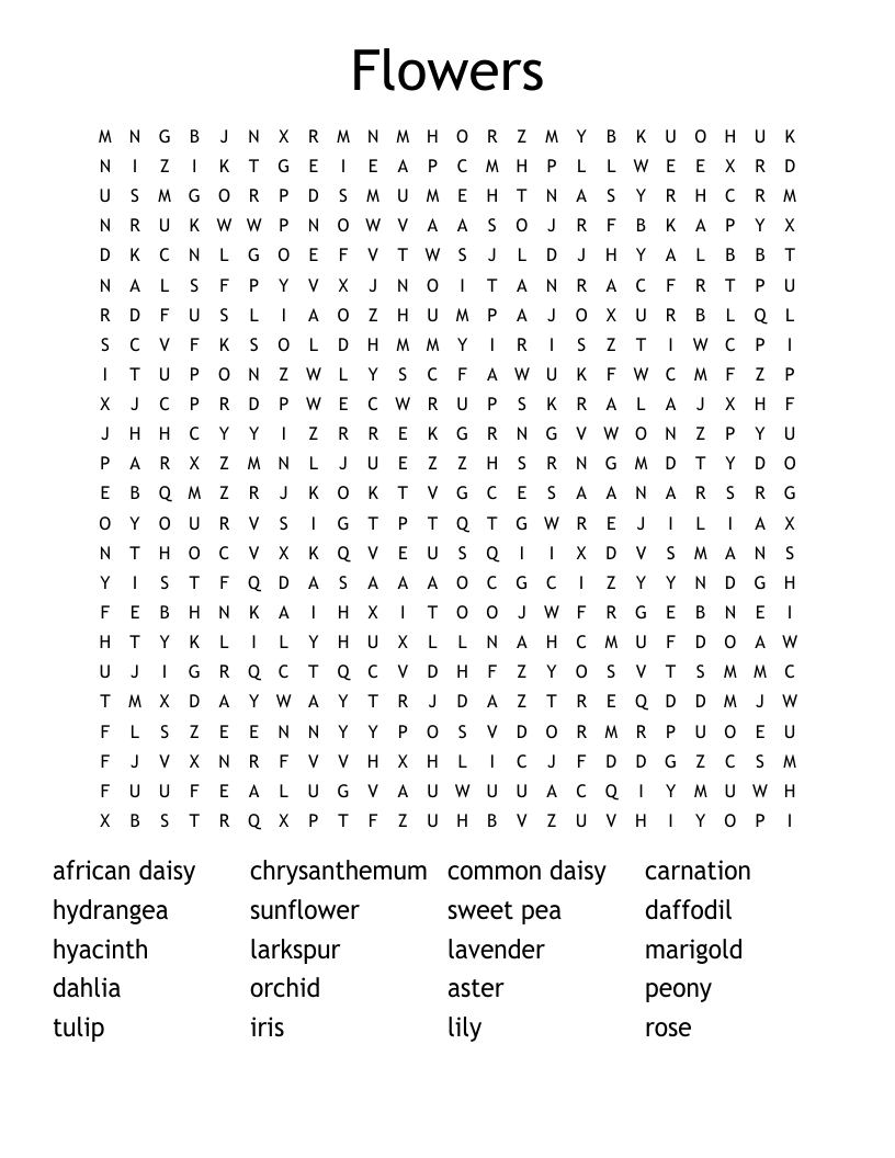 Flowers  Word Search