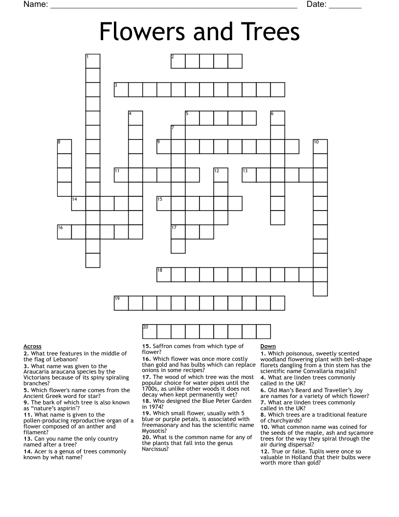 Flowers and Trees Crossword