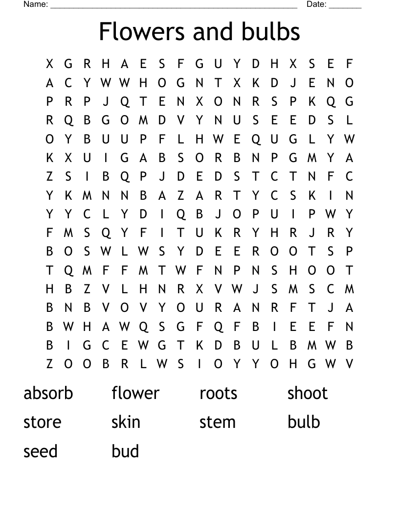 Flowers and bulbs Word Search