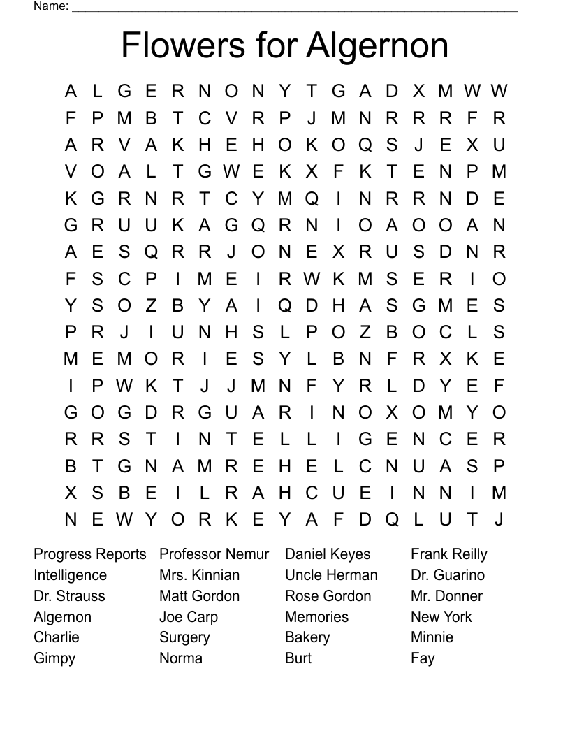 Flowers for Algernon Word Search