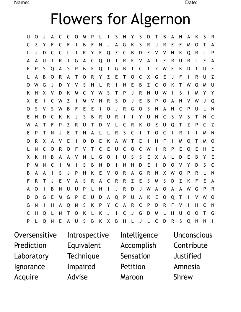 Flowers for Algernon Word Search