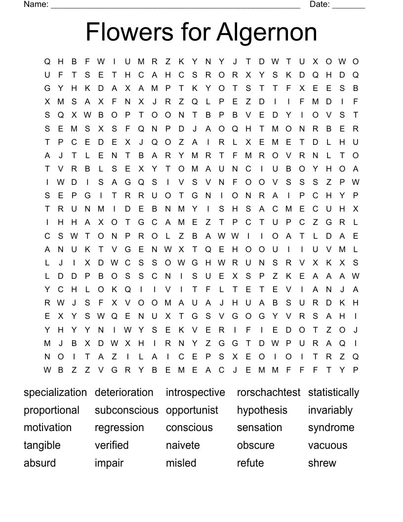 Flowers for Algernon Word Search