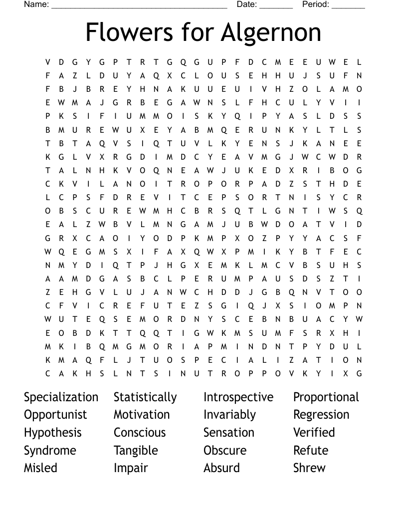 Flowers for Algernon Word Search