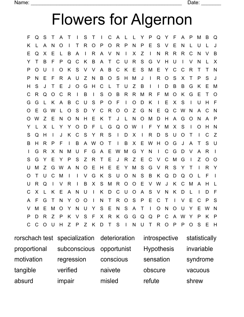 Flowers for Algernon Word Search