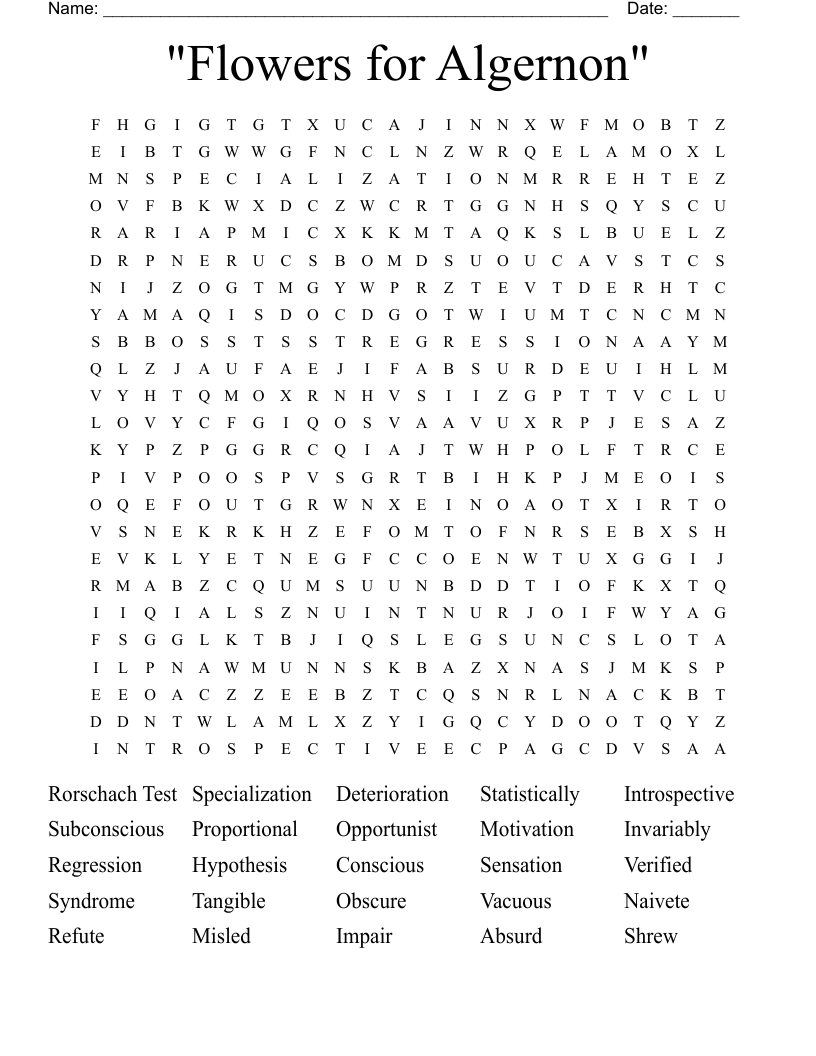 "Flowers for Algernon" Word Search