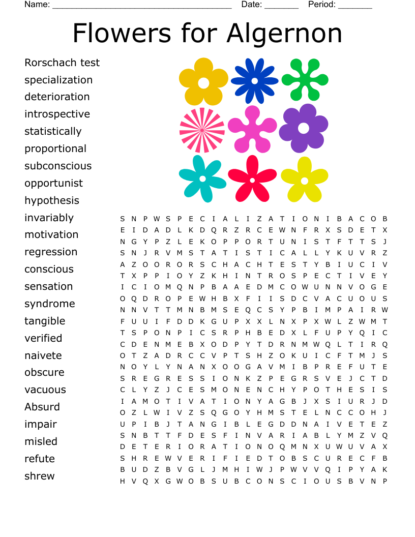 Flowers for Algernon Word Search