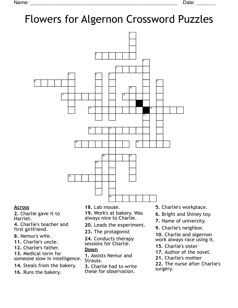 Flowers for Algernon Crossword Puzzles