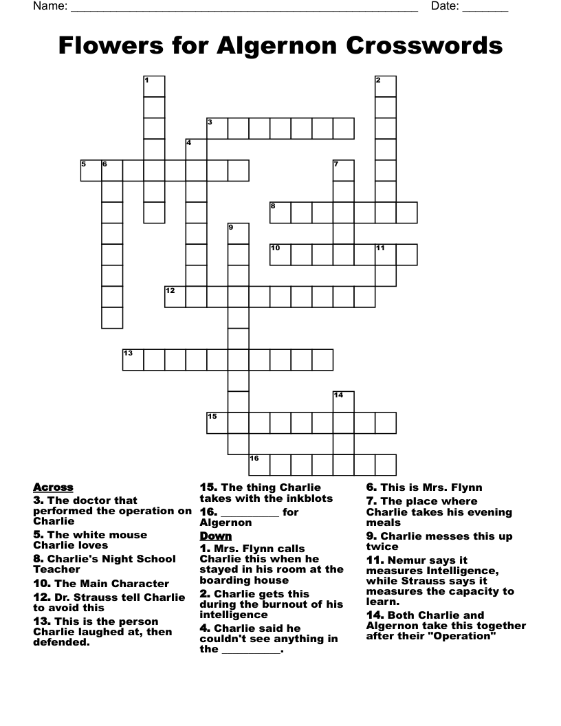 Flowers for Algernon Crosswords