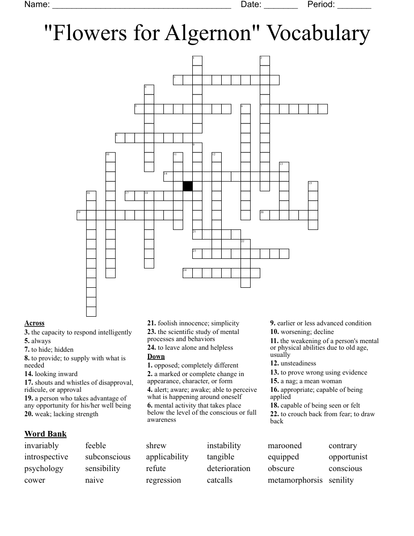 "Flowers for Algernon" Vocabulary Crossword
