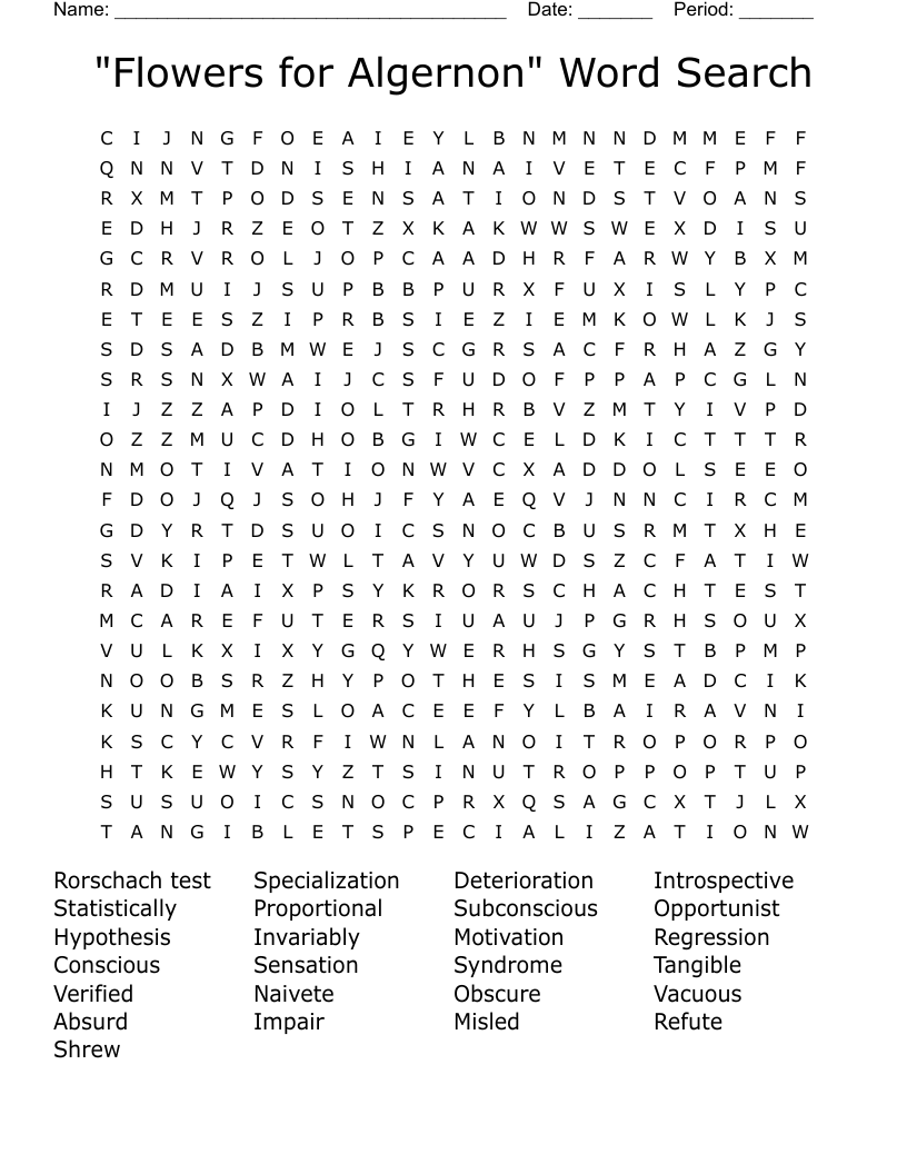 "Flowers for Algernon" Word Search