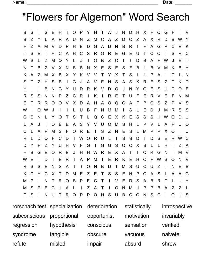 "Flowers for Algernon" Word Search