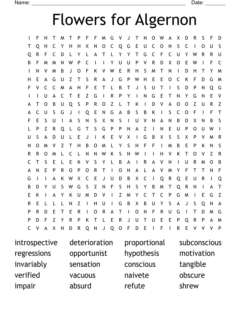 Flowers for Algernon  Word Search