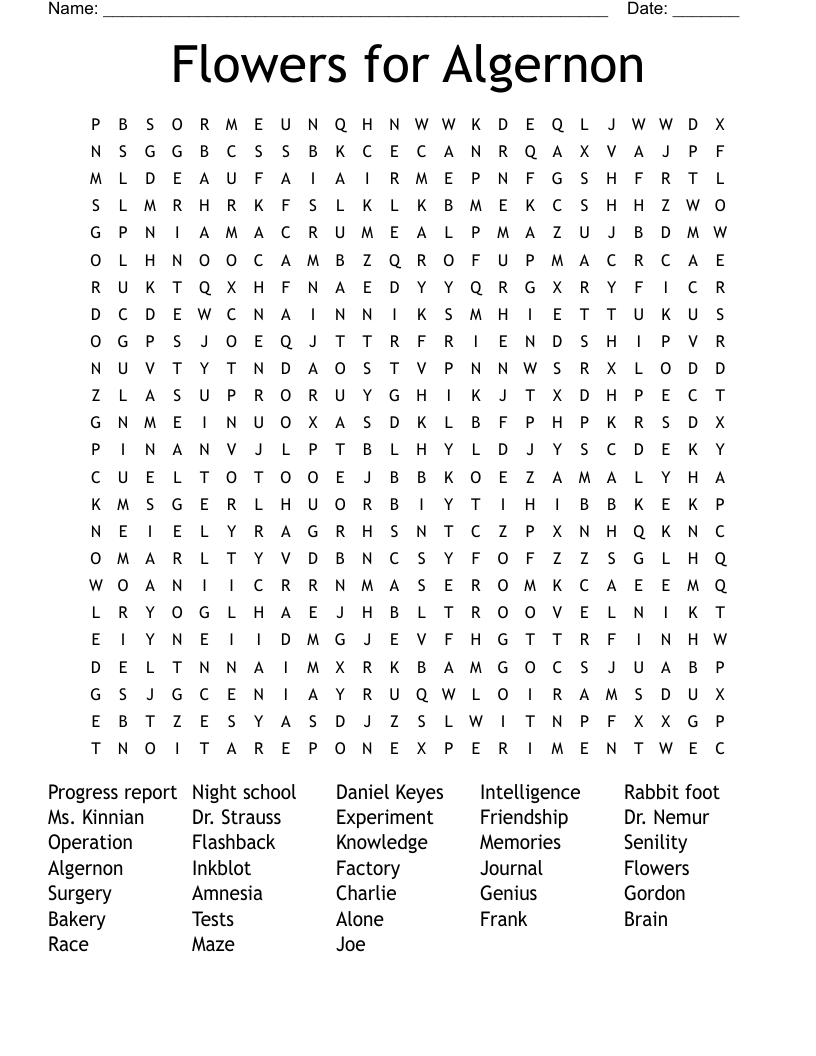 Flowers for Algernon  Word Search