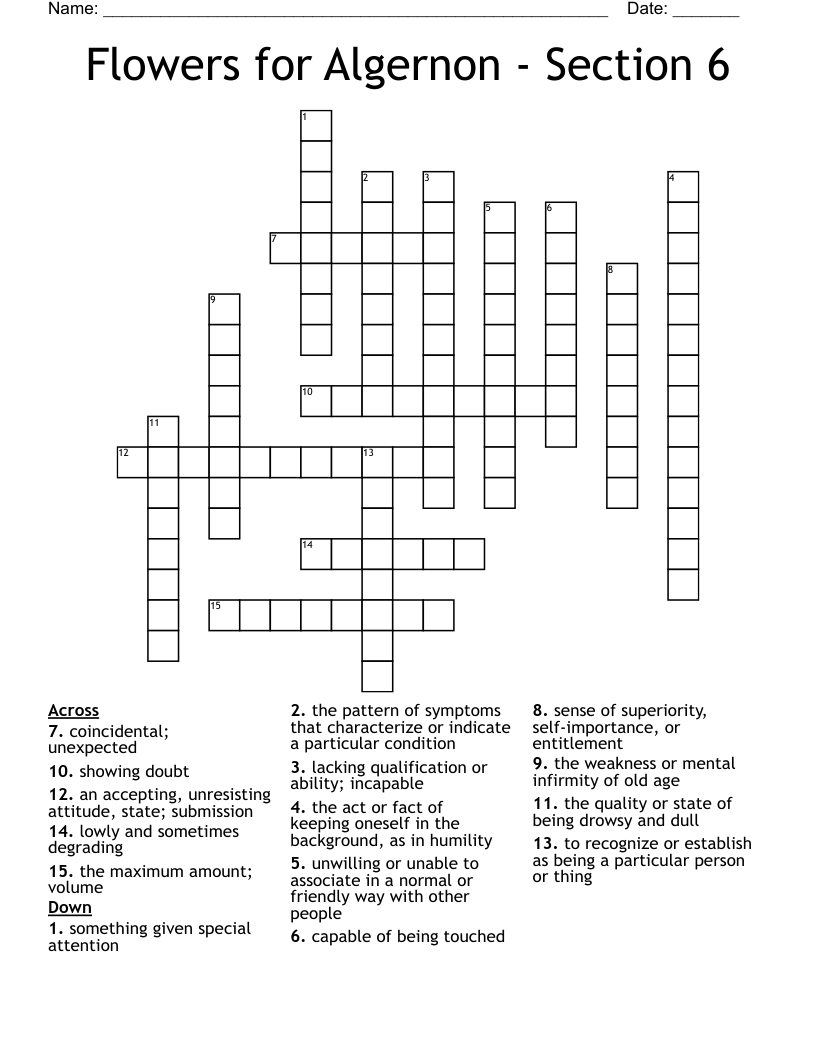 Flowers for Algernon - Section 6 Crossword