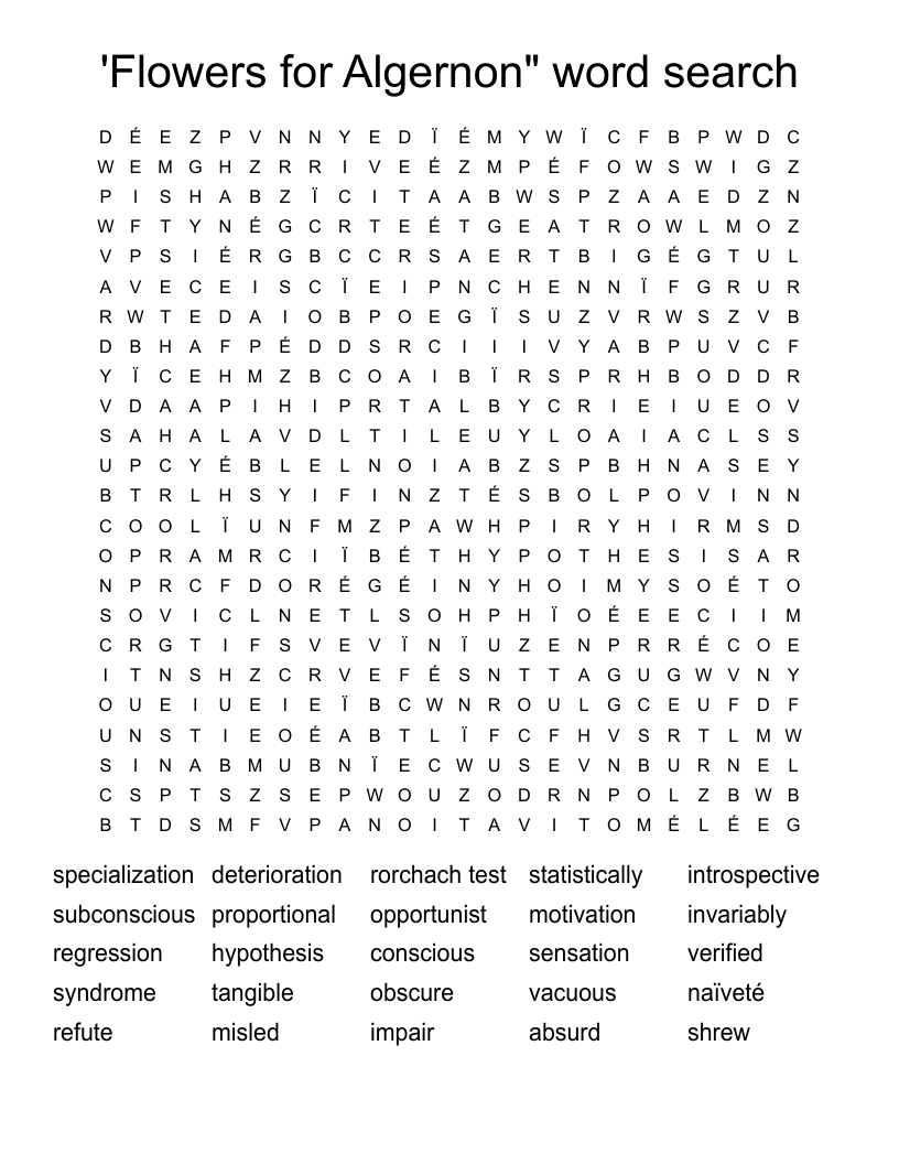 'Flowers for Algernon" word  search Word Search