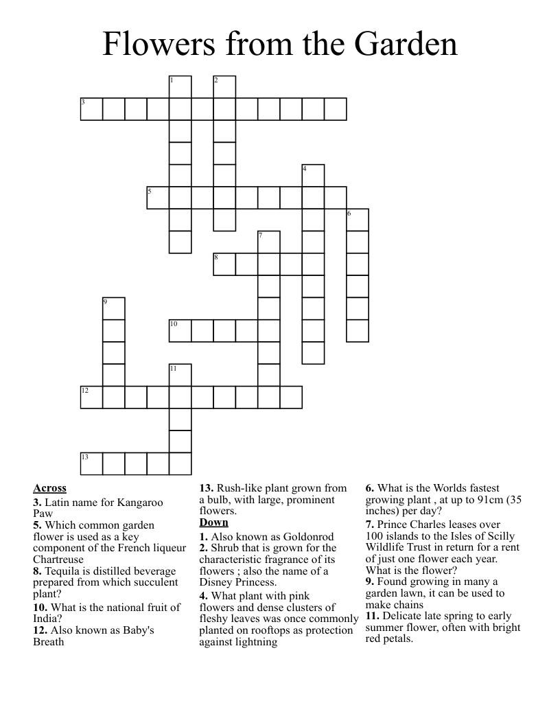 Flowers from the Garden Crossword