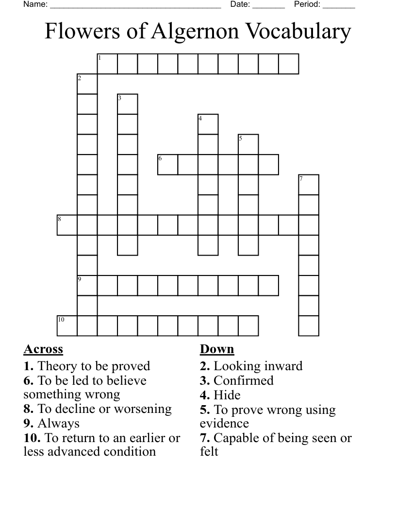 Flowers of Algernon Vocabulary  Crossword