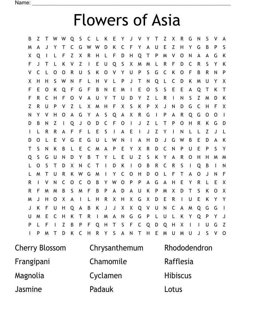 Flowers of Asia  Word Search