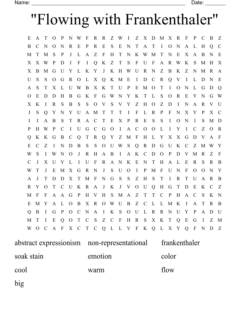 "Flowing with Frankenthaler"  Word Search