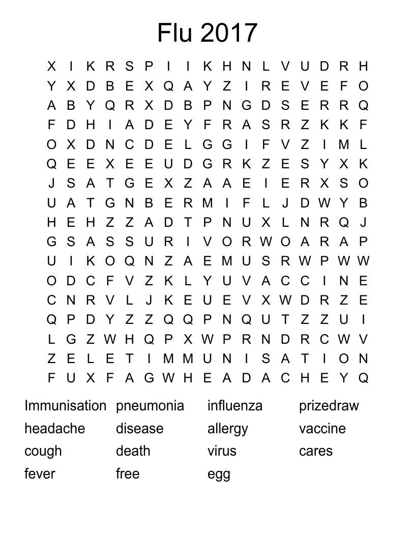 Flu 2017 Word Search