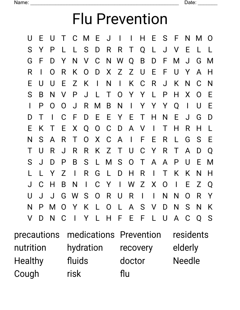 Flu Prevention Word Search