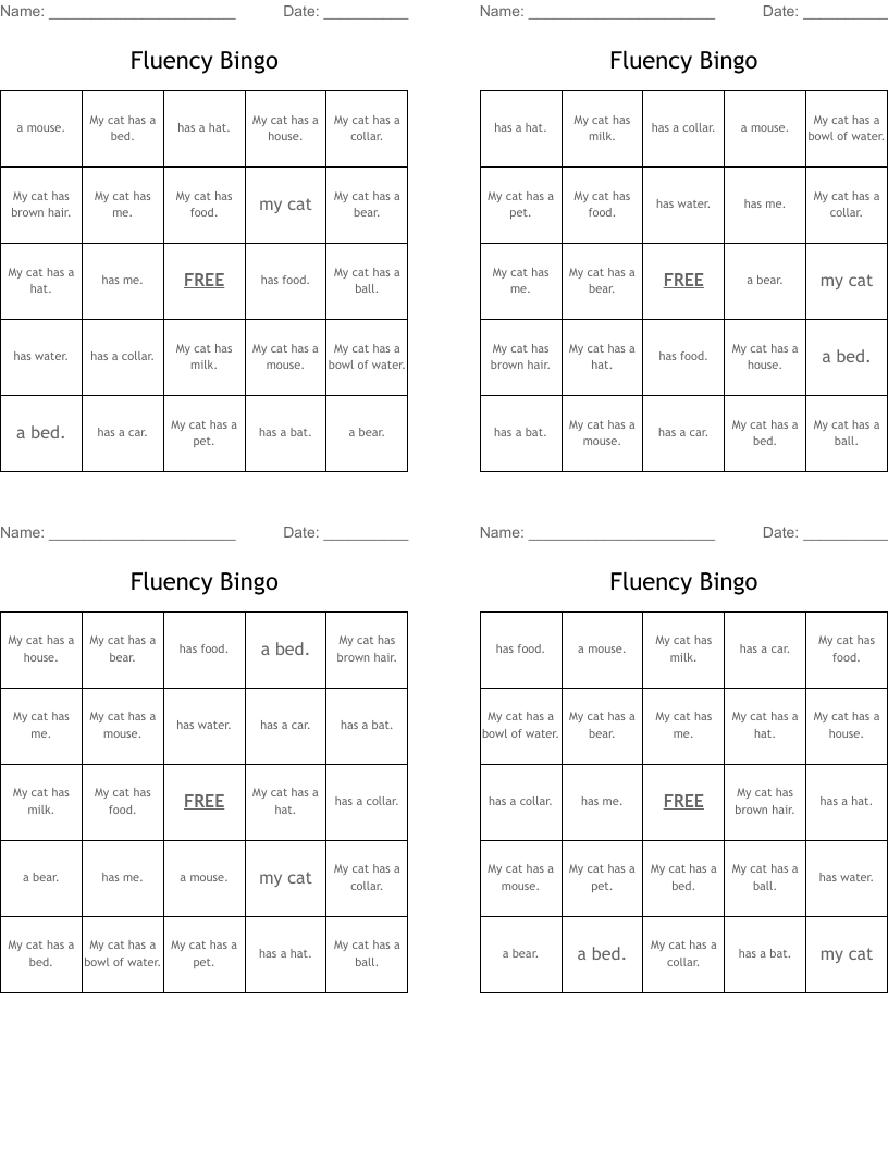 Fluency Bingo