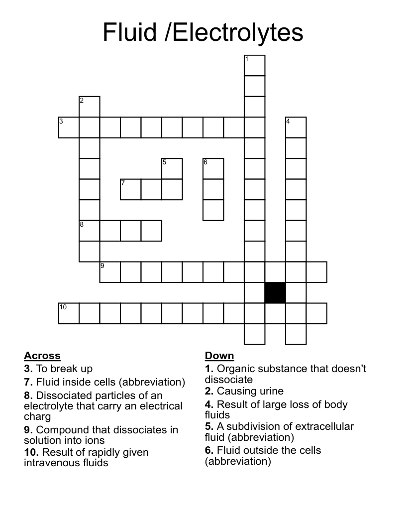 Fluid /Electrolytes Crossword