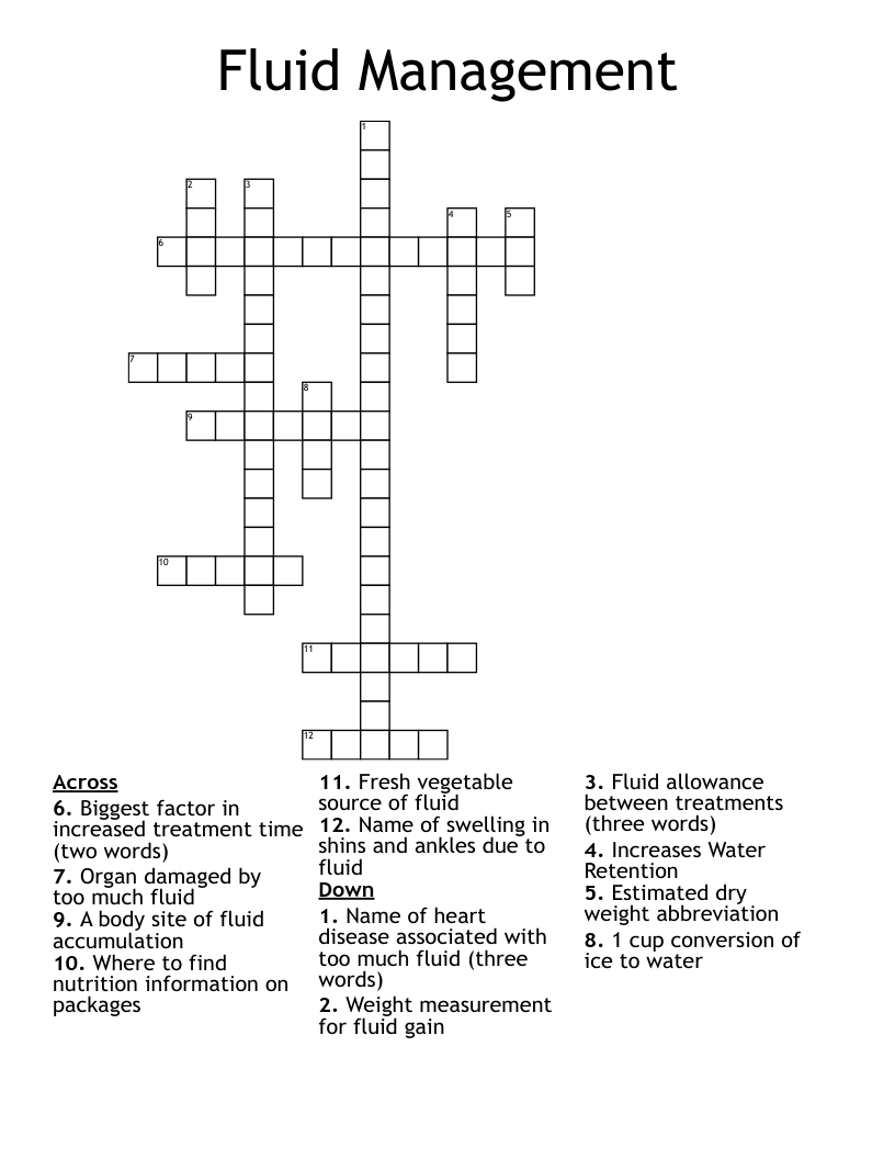 Fluid Management Crossword
