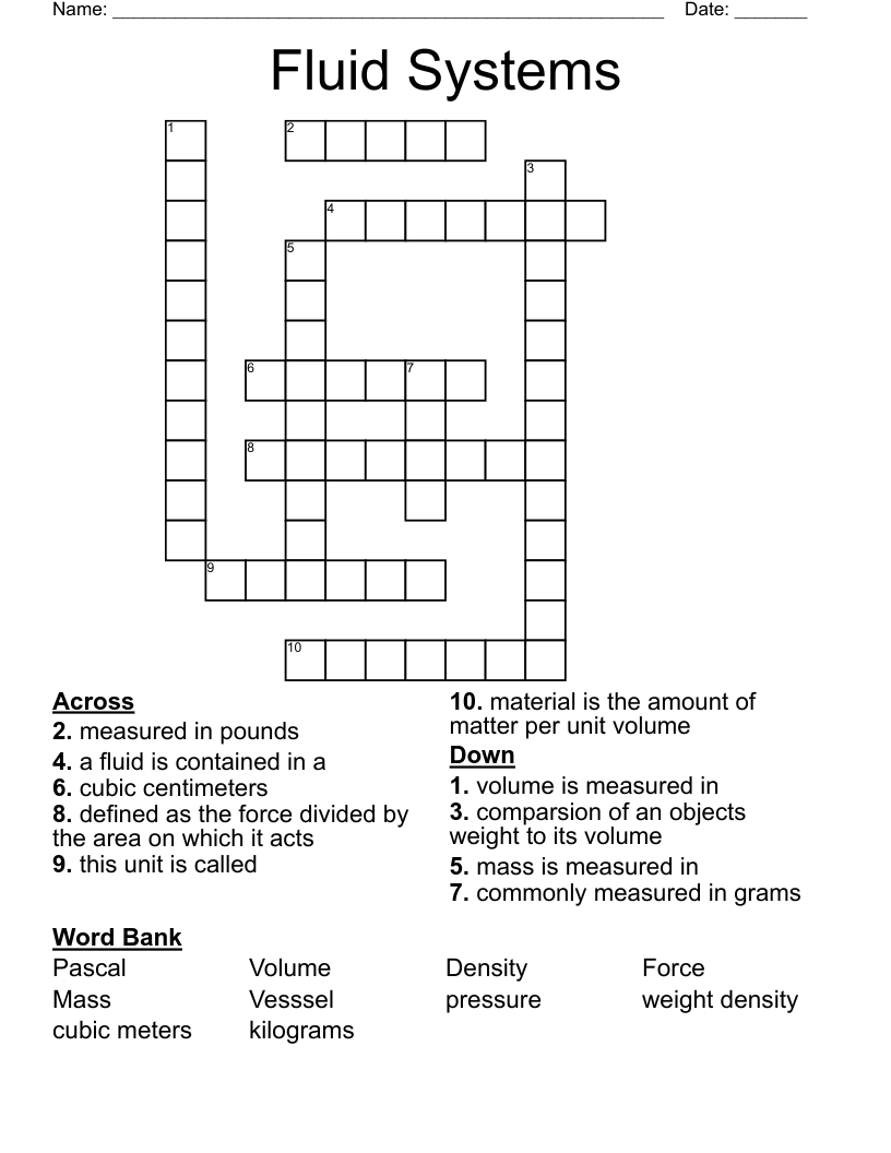 Fluid Systems  Crossword