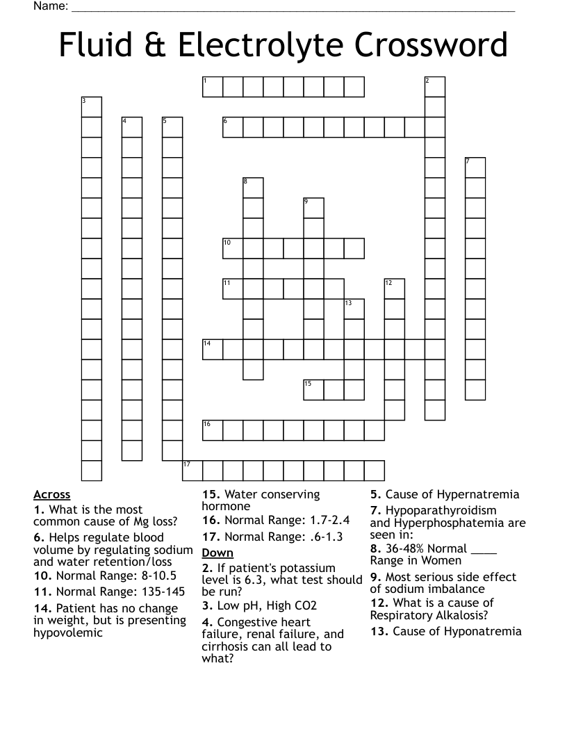 Fluid & Electrolyte Crossword
