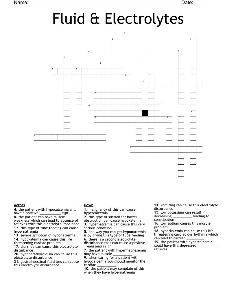 Fluid & Electrolytes Crossword