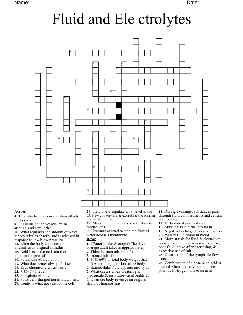 Fluid and Ele  ctrolytes Crossword