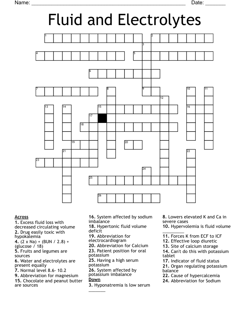 Fluid and Electrolytes Crossword