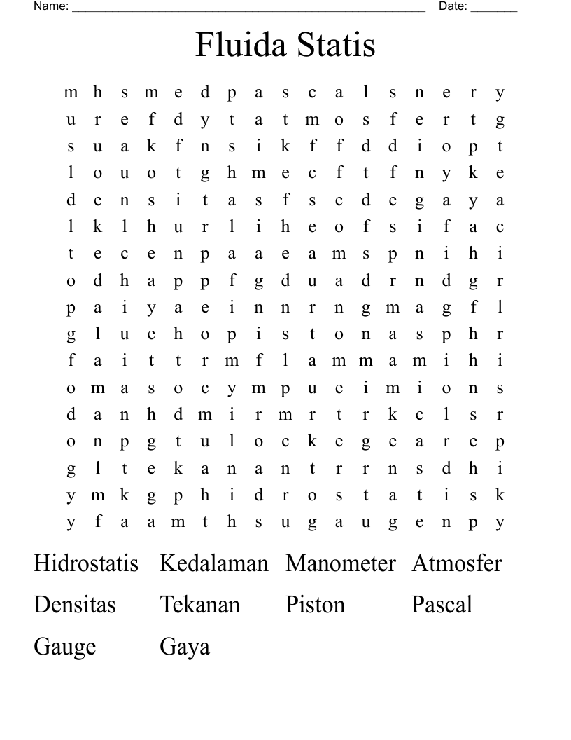 Fluida Statis Word Search
