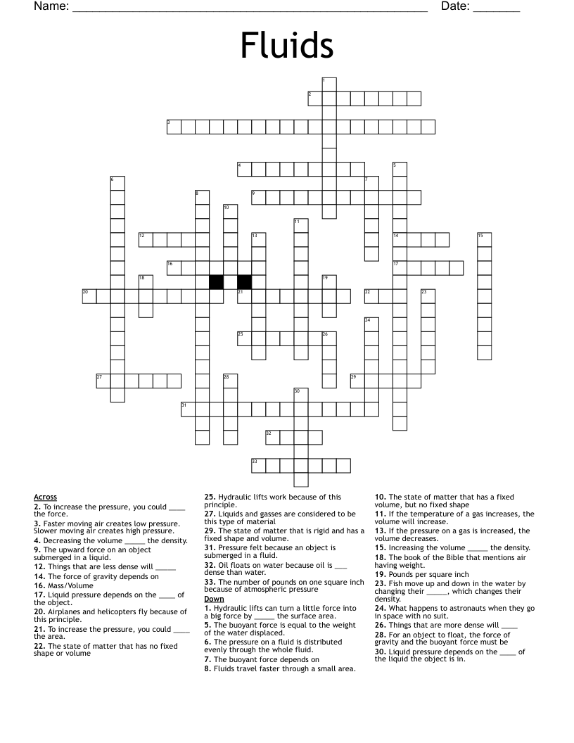 Fluids Crossword