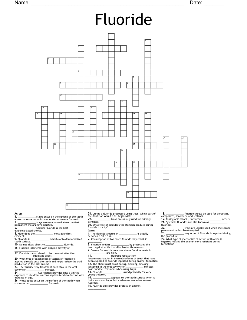 Fluoride Crossword