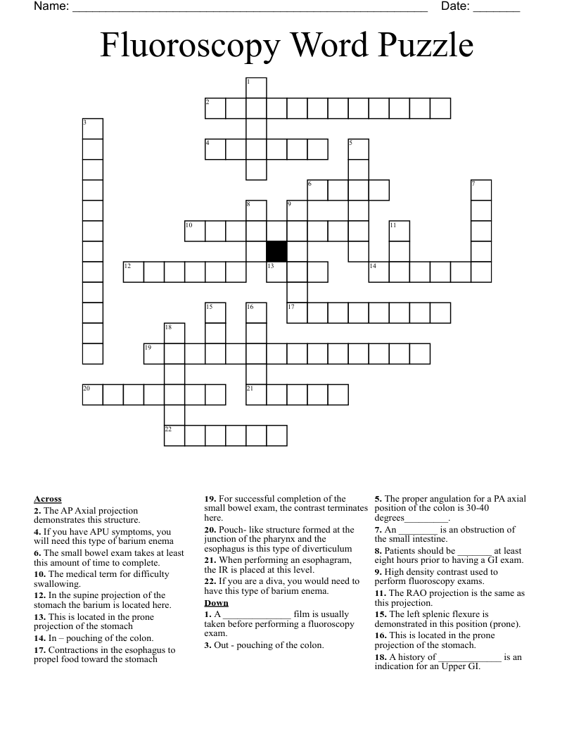 Fluoroscopy Word Puzzle Crossword